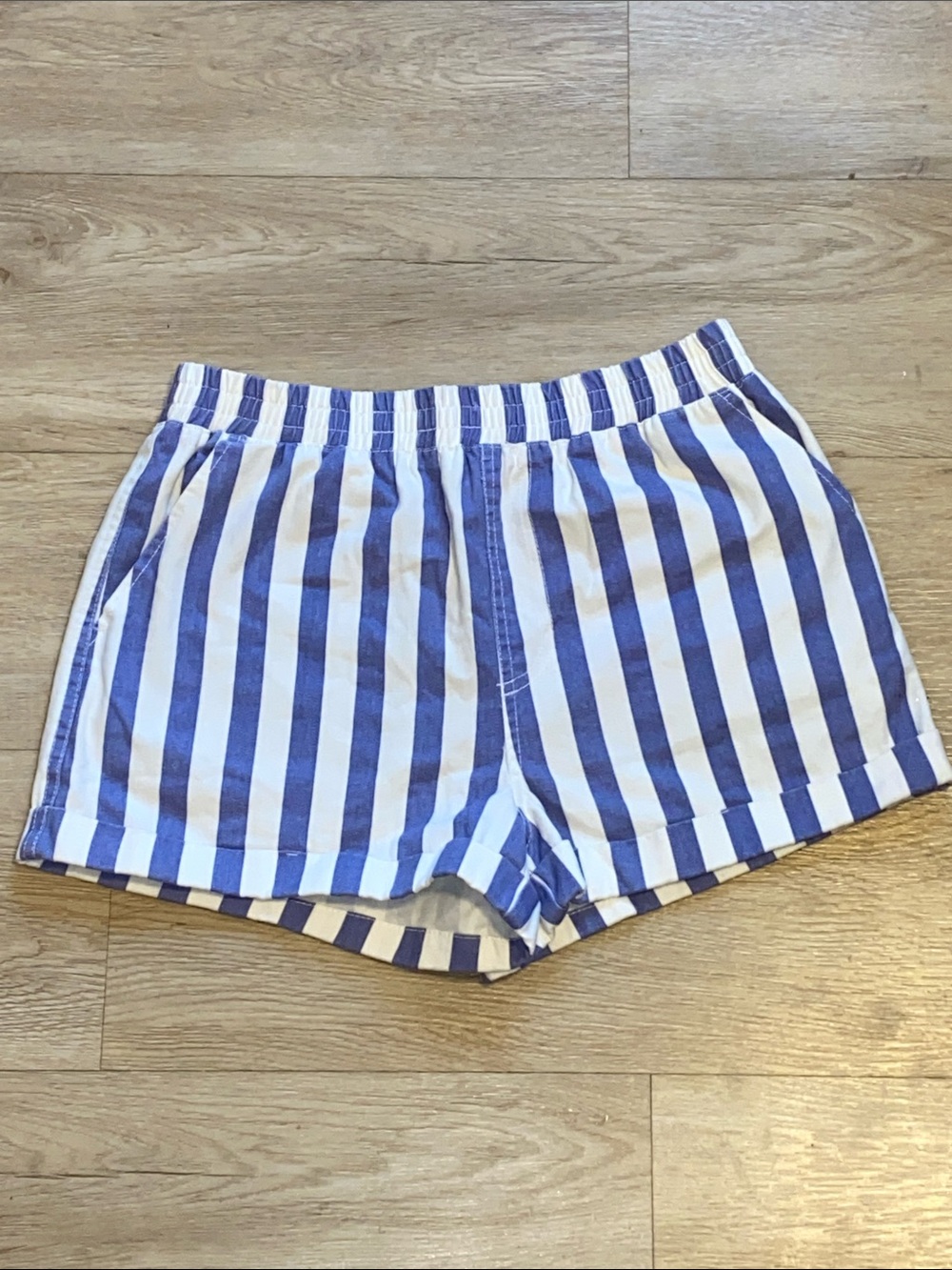 Forever 21 Blue and White Vertical Stripe Athletic Shorts